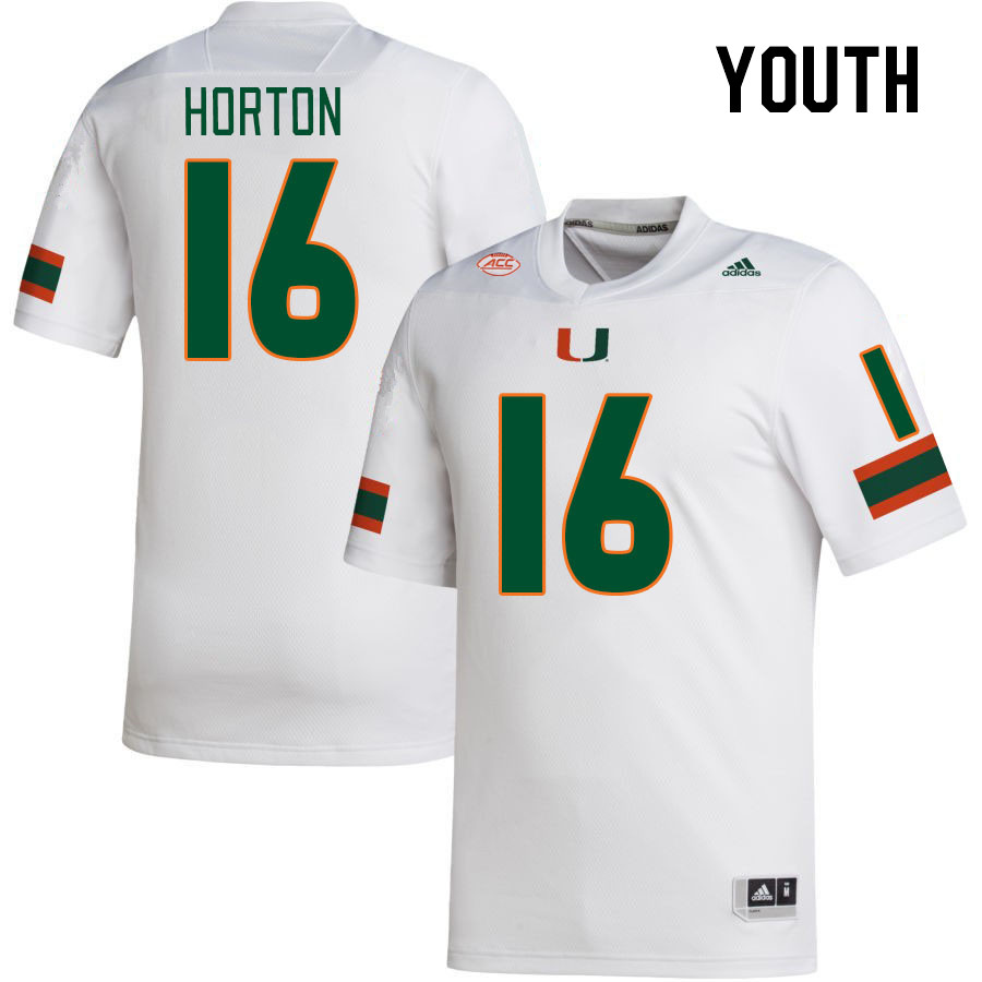 Youth #16 Isaiah Horton Miami Hurricanes College Football Jerseys Stitched-White - Click Image to Close